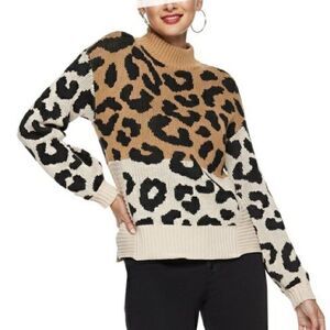 Nine West leopard Print Knit Sweater Tunic Turtleneck